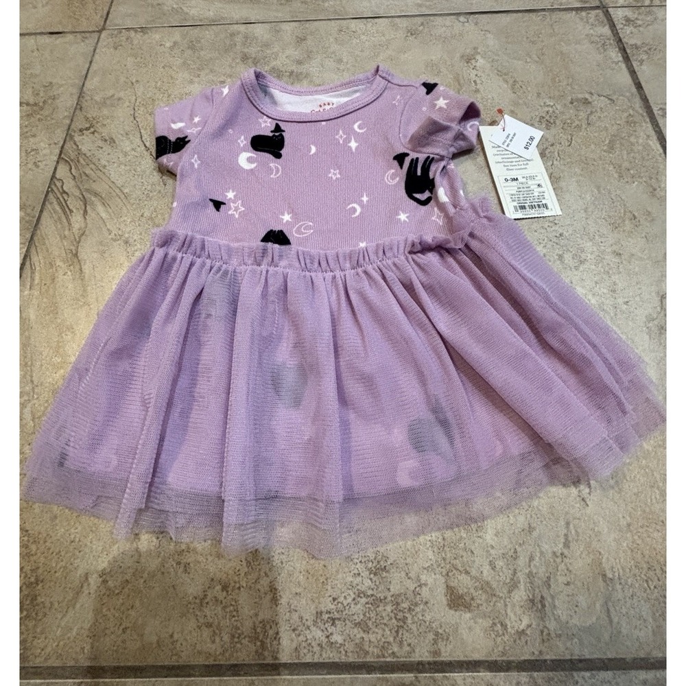 Cat & Jack Baby Girl 0-3M Halloween Black Cat Witch Tulle Tutu Dress NWT